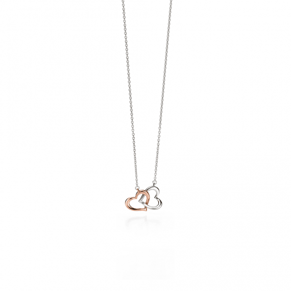Fiorelli Silver and Rose Double Heart Necklace