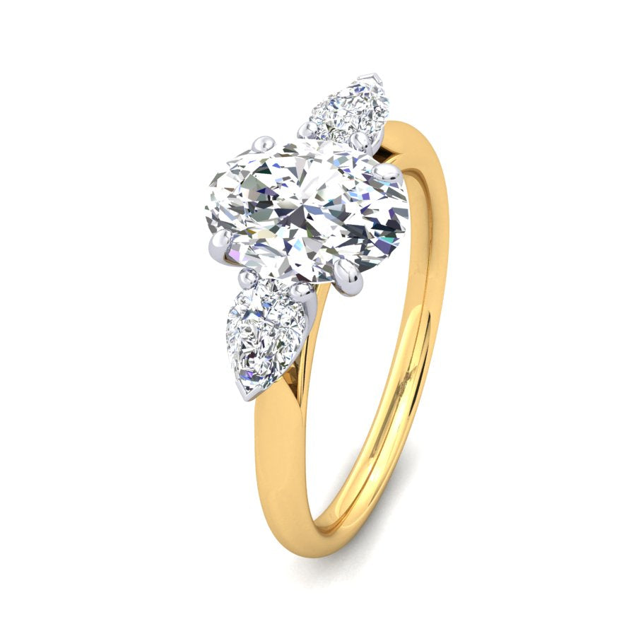 18CT Gold Oval with Pear Cut Diamonds Trilogy Ring - Robert Anthony Jewellers, Edinburgh
